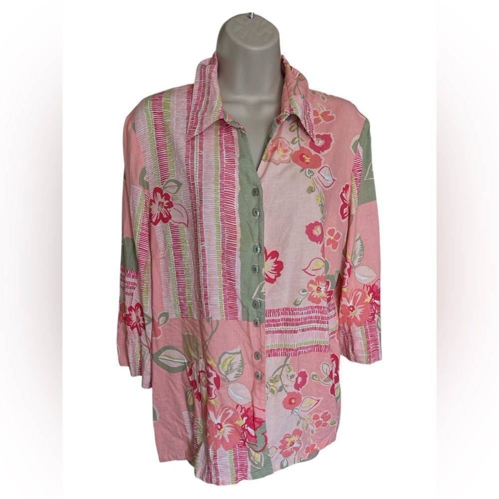 Napá Valley Pink Floral 3/4 Sleeve sprinkle button Shirt